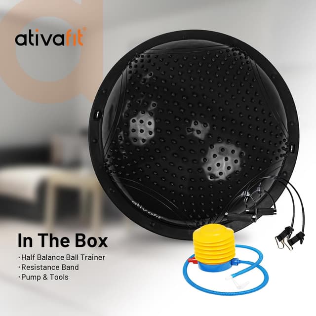 Detalle de Ativafit Yoga Balance Trainer Ball (60 × 18,1 cm) bis 300 kg – Halbkugel mit Expander & Pumpe