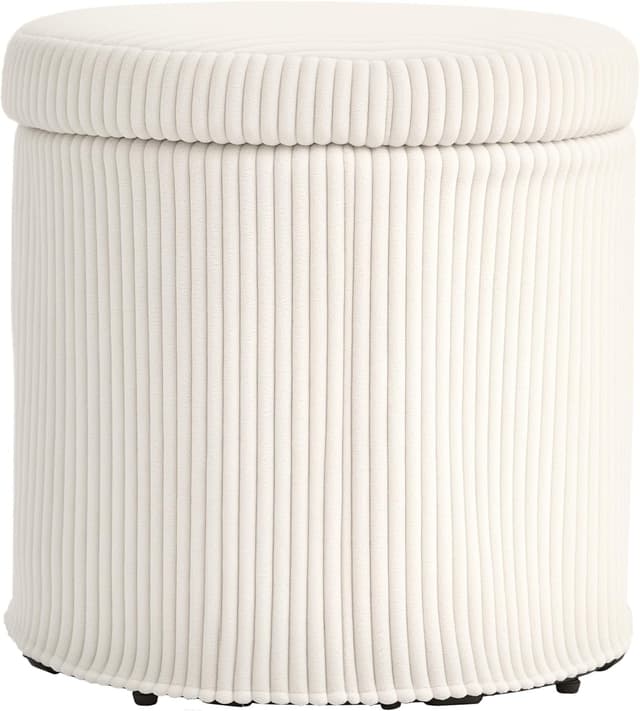 Detalle de HOMCOM Pouf de rangement 32 L en velours côtelé avec couvercle et pieds en acier (jusqu’à 120 kg), beige