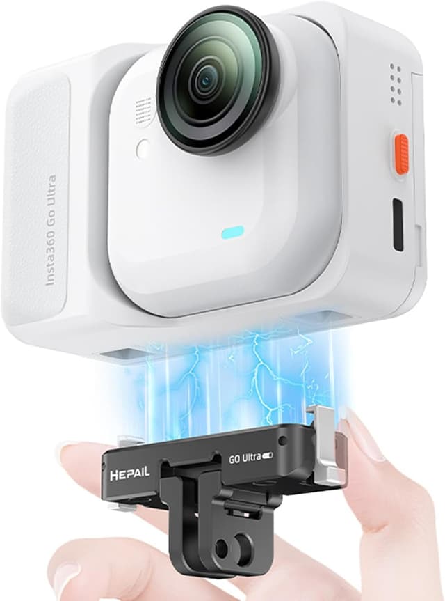 Detalle de Honbobo Magnetic Mount for Insta360 GO Ultra quick-release aluminium adapter (two-claw + 1/4” connector)