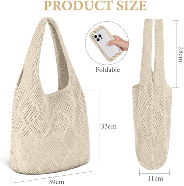 Detalle 2 de Aucuu sac fourre-tout femme en crochet ajouré, sac à bandoulière pour le shopping et le quotidien