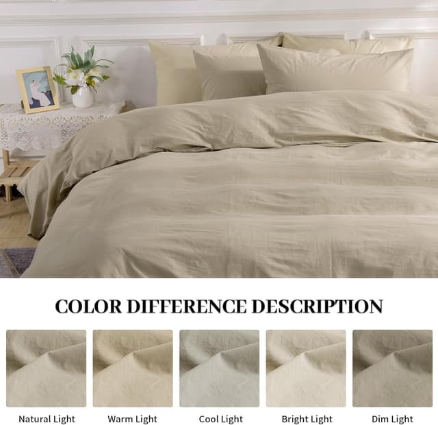 Detalle de NEXHOME PRO Oversized Queen Washed Cotton Duvet Cover Set (3-Piece) with Linen-Feel Texture
