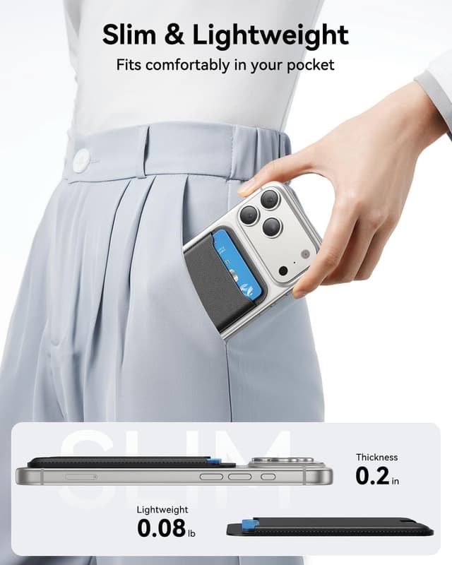 Detalle 2 de TWZKG MagSafe Wallet (3 Card Holder) with RFID blocking – Magnetic phone wallet for iPhone 17/16/15/14/13/12 series, Black