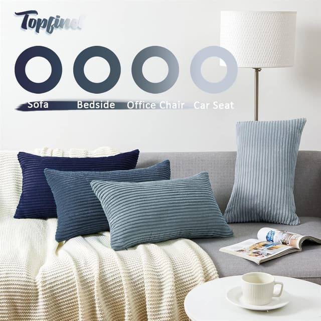 Detalle 2 de Kissenhüllen Topfinel Kordsamt 30x50 cm im 4er-Set – blau, Farbverlauf, mit verdecktem Reißverschluss