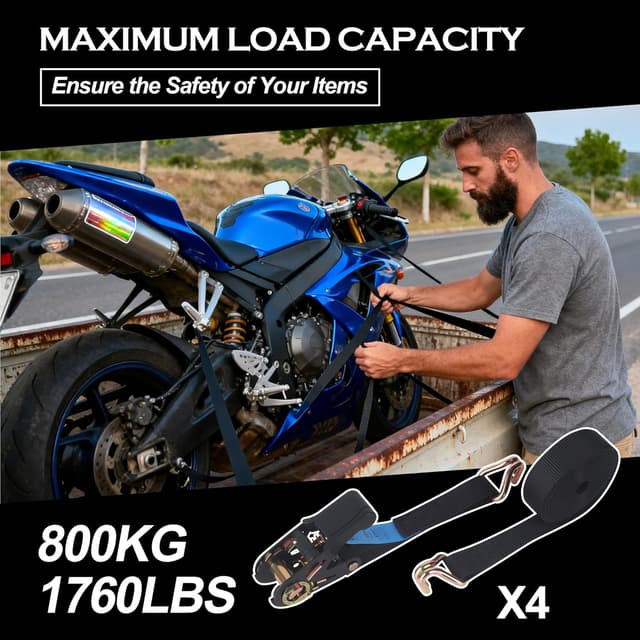 Detalle 2 de Spanngurte mit Ratsche-Set (4 Stück) – 6 m x 25 mm, schwarz, zum Sichern von Ladungen auf Auto, Anhänger und Fahrradträgern