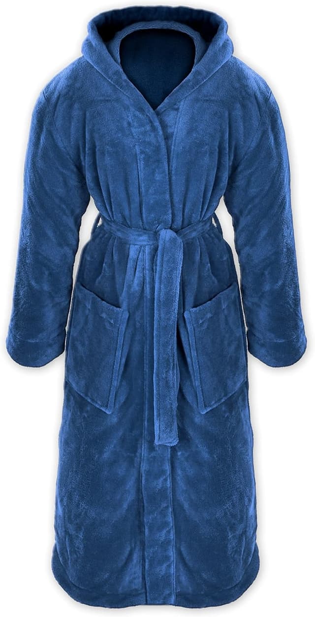 Detalle de Gräfenstayn Kuschelfleece Bademantel mit Kapuze (Unisex) – Öko-Tex Standard 100, S–XXXL