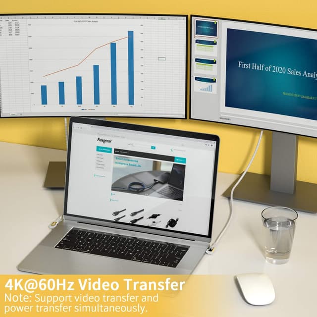 Detalle de Fasgear 90 Degree USB-C to USB-C 3.1 Gen 2 Cable (6ft) – 100W PD, 10Gbps, 4K@60Hz