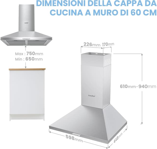 Thumbnail 4 de COMFEE' PYRA17SS-60 Cappa aspirante 400 m³/h