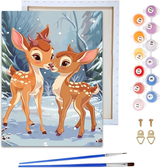Detalle de Reofrey Framed Paint by Numbers Kit for Adults & Beginners (20x30cm) — Canvas Deer Animals