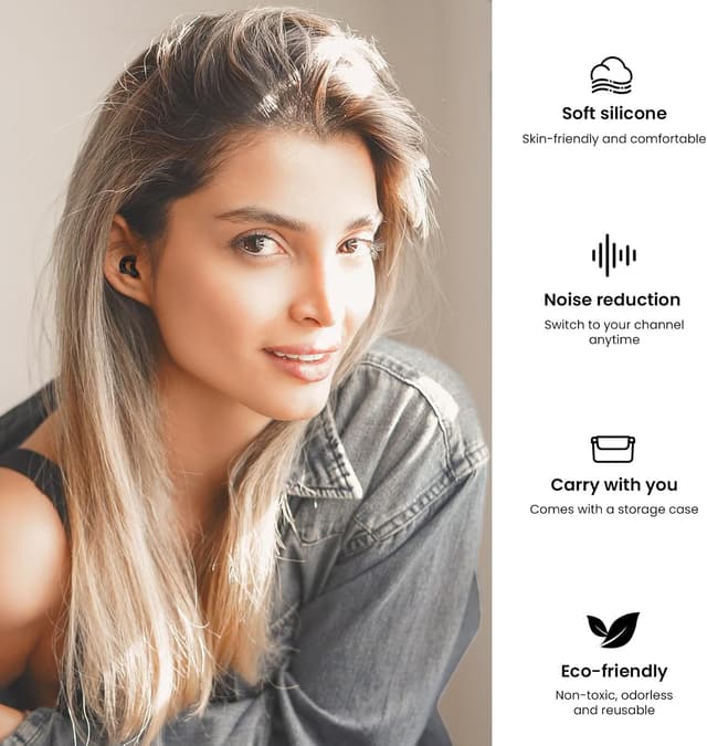 Thumbnail 6 de JAYINE reusable silicone ear plugs (30 dB SNR) for sleep, travel, focus and concerts – XS/S/M/L tips in black