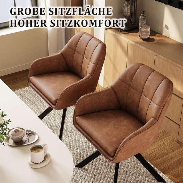 Detalle de Lot de 4 chaises pivotantes 360° Goeurvant en simili cuir marron clair avec accoudoirs