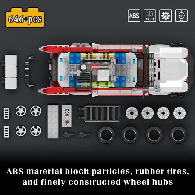 Detalle de Mould King 10021 Technik-Car-Modell: Rennwagen-Sportwagen Bauspielzeug mit 646 Teilen
