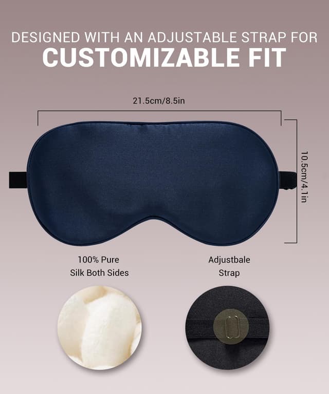 Detalle de LaCourse 100% Seidenschlafmaske Bio mit Reisetasche – verstellbar, beide Seiten 19 Momme, blau