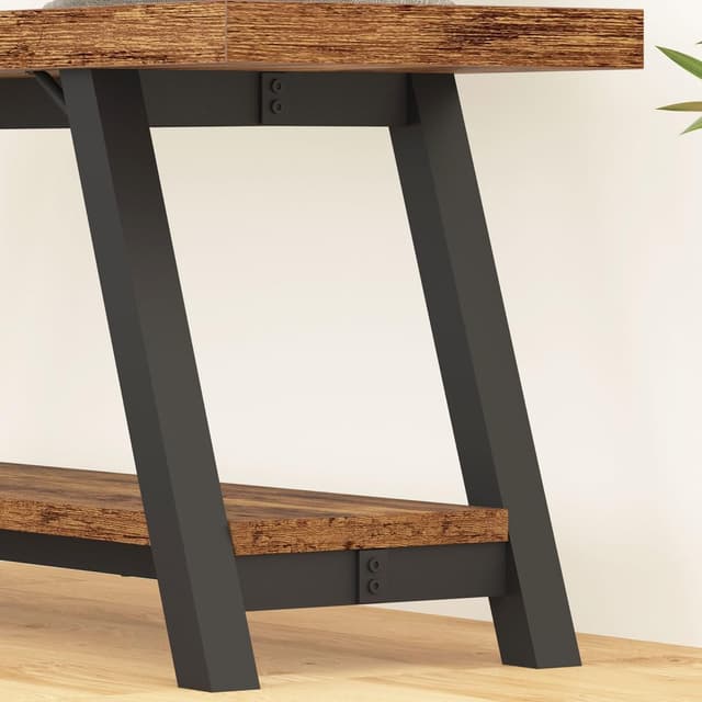 Thumbnail 6 de LVB rustikale Aufbewahrungsbank in Braun mit Schuhregal, Metall/MDF, 120 cm – Bank für Diele & Schlafzimmer