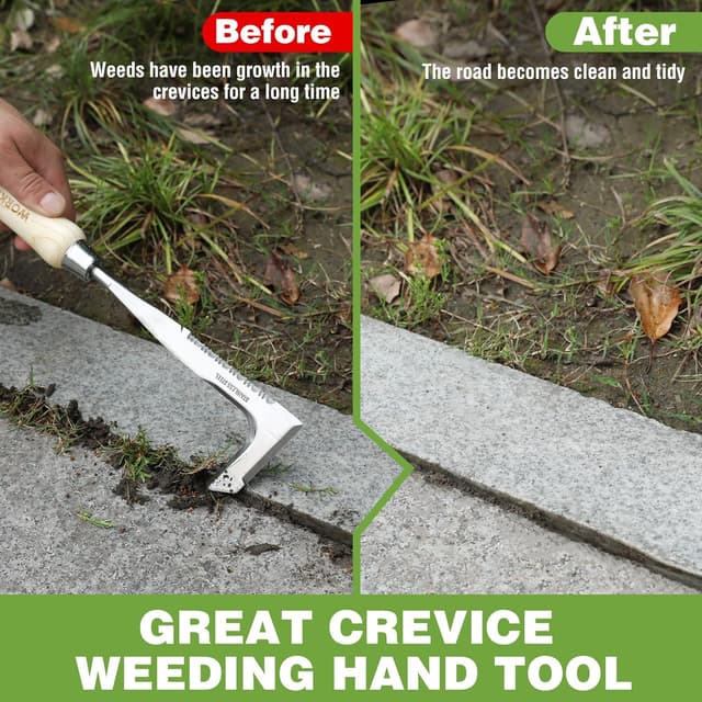 Detalle de WORKPRO Fugenkratzer 31,5 cm mit Holzgriff – Unkrautstecher & Fugenreiniger mit gezackter Kante