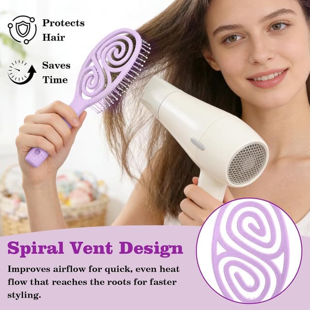 Detalle de Spazzola Capelli Districante viola con ventilazione a velocità e denti distanziati