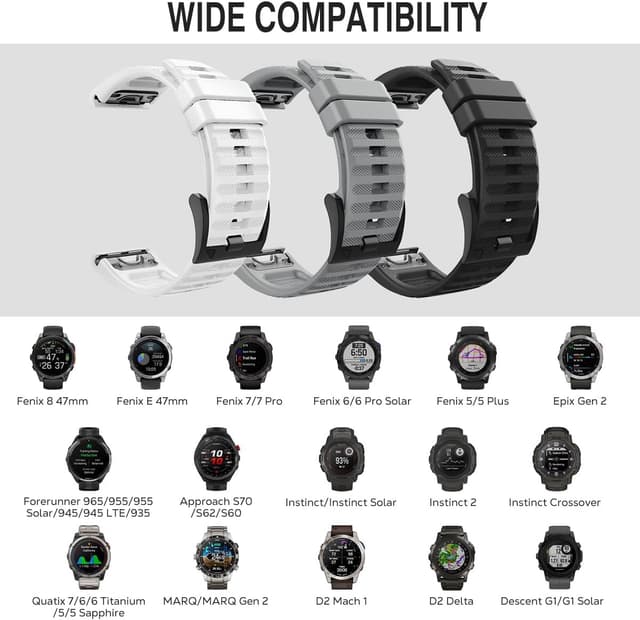 Detalle 2 de MoKo Quick Fit 22mm silicone watch band for Garmin Fenix 7/7 Pro, Fenix 6/6 Pro, Forerunner 965/955 and more (grey)