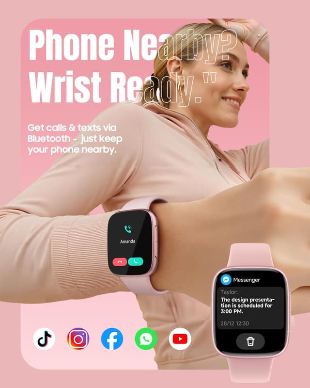 Detalle de antfit Smart Watch for Women with 1.85" Ultra HD AMOLED, 10-Day Battery & 3ATM Water Resistance (Pink)