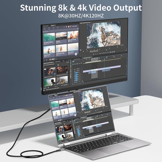 Detalle de HOTUTUKI USB‑C‑Datenkabel (Kurz 15 cm) kompatibel mit Thunderbolt 4/3, USB 3.2 Gen 2 bis 20 Gbit/s