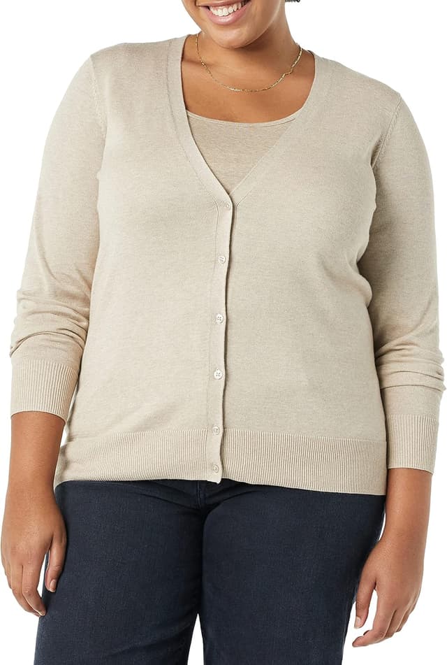 Detalle de Cardigan léger à col en V Amazon Essentials pour femme, coupe classique (grande taille disponible)