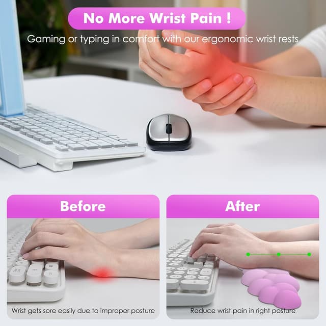 Detalle de MoKoWolke Handgelenkstütze & Tastaturarmrest-Set (rosa) – ergonomische Handballenauflagen für Tastatur und Maus