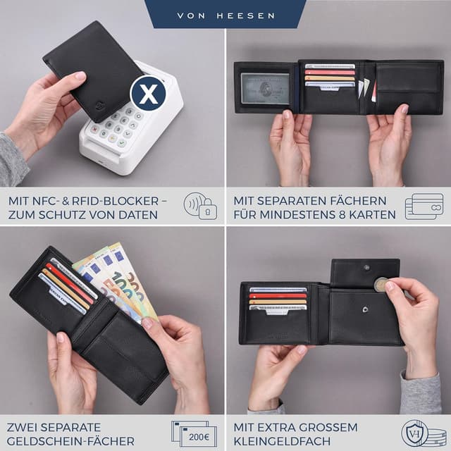 Detalle 2 de VON HEESEN Leder Geldbörse 12×9,5×2 cm 👛