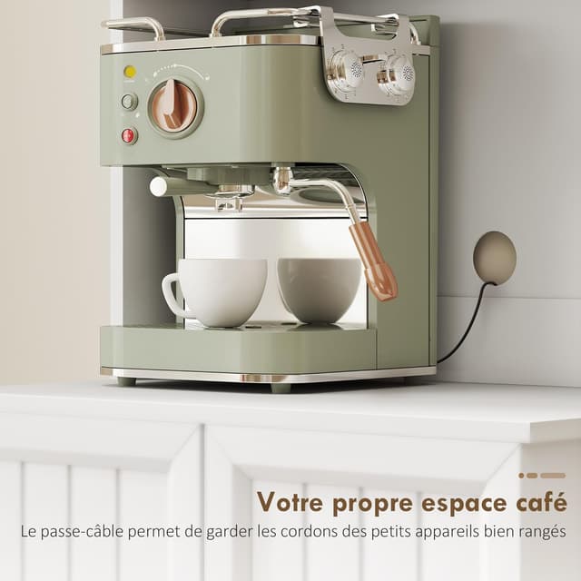 Detalle 2 de HOMCOM buffet haut pour cuisine avec vitrine, plan de travail et 4 portes (60 x 39,5 x 179,6 cm) blanc