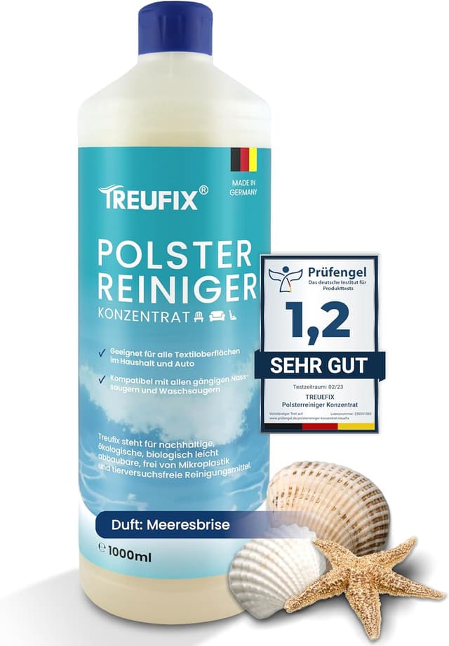 Detalle de Treufix Polsterreiniger-Konzentrat für Sofa, Couch & Matratzen (1 L) – für Waschsauger, Nasssauger und Handreinigung