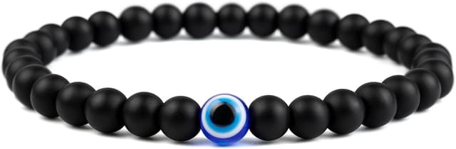 Detalle de Lameybrt Naturstein-Achat Elastisches Evil-Eye-Armband-Set mit Charms, verstellbar (6 mm Achat)