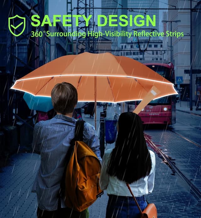 Detalle de TUMAAOTU Compact Inverted Umbrella with Never Forget Carabiner Handle – windproof travel umbrella, auto open/close