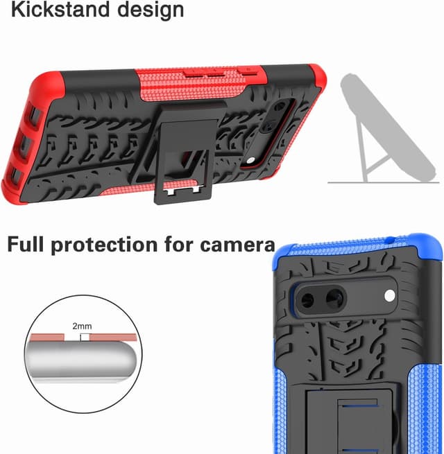 Detalle 2 de Pilaru for Google Pixel 7a Case with 2 Screen Protectors (Red) + Kickstand