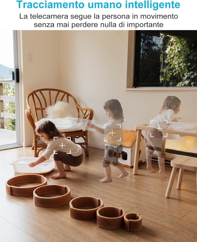 Detalle de GENBOLT Telecamera Wi‑Fi per interni con doppio obiettivo 360° e rilevamento umanoide/animali