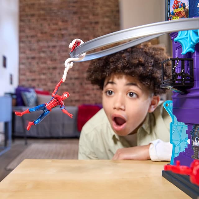 Detalle de Marvel Spider-Man VenomVersus Netzschleuderer Spielset (Purple) mit Seilrutsche, 30+ Funktionen und Action-Figur