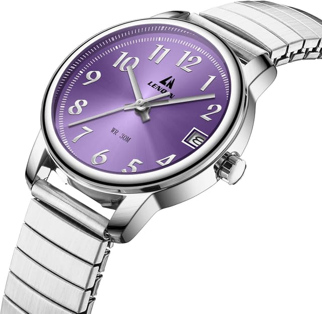 Detalle de LN LENQIN orologio da donna analogico al quarzo in acciaio, impermeabile 3 ATM, cinturino espandibile