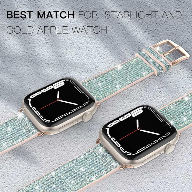 Detalle de Tuocal Bling silicone sport strap for Apple Watch (38mm–42mm, Series 1–10, SE) in glitter colours