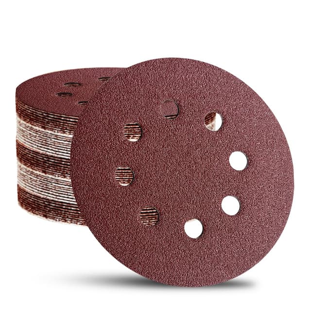 Detalle de 52-Pack 5 Inch 8-Hole Hook and Loop Sanding Discs (Mixed Grits 60–320) for Random Orbital Sanders