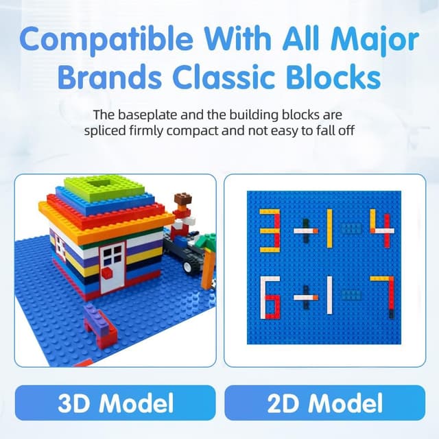 Detalle de HOTUT Classic Baseplates 12-Pack 32x32 Stud Square Building Base (10x10 inch) – Grey/Green/Blue