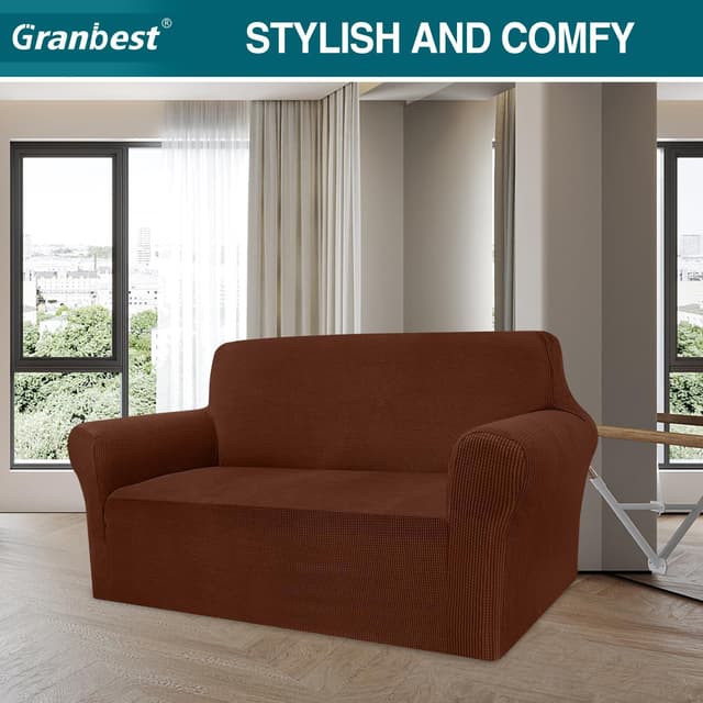 Detalle de Granbest copridivano jacquard altamente elasticizzato (2 posti) “caffè” con protezione per cani e animali