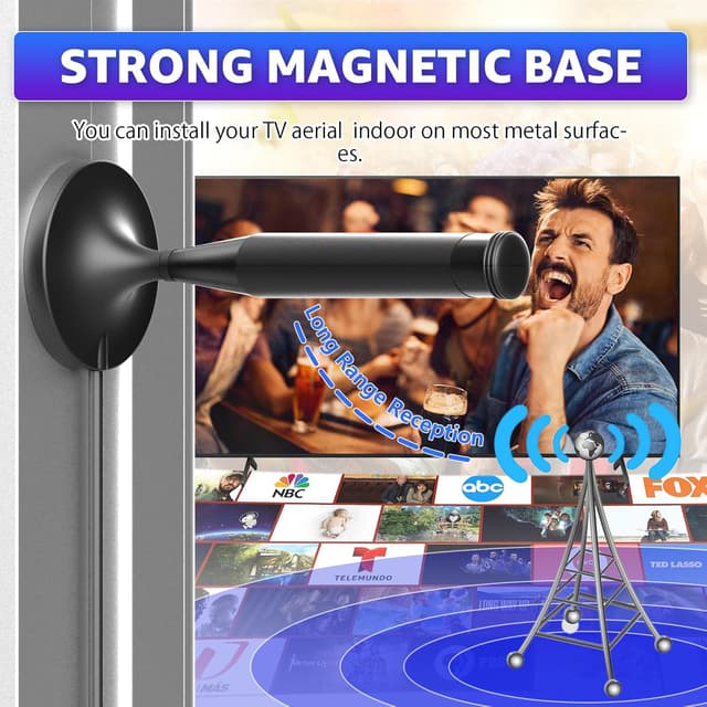 Detalle de Indoor TV Aerial with Magnetic Base (360°) – Digital Reception with 5m Coaxial Cable, Universal