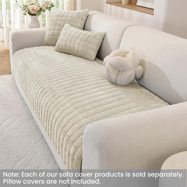 Detalle de Ystyle Copridivano in pile morbido beige antiscivolo (90x240 cm) per divani e chaise longue