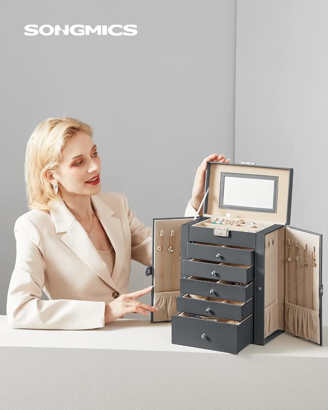 Detalle 2 de SONGMICS Scatola Portagioie a 6 livelli con specchio