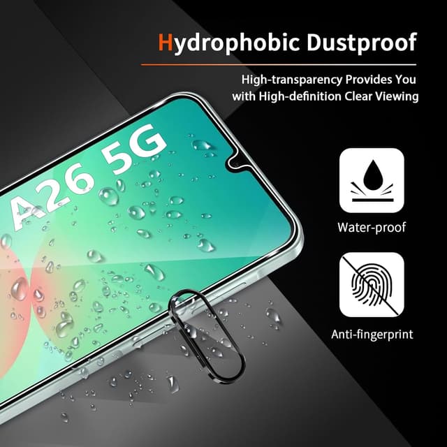 Detalle de LiiLaa Displayschutz aus gehärtetem Glas & Kameraschutzfolie für Samsung Galaxy A26 5G (2 Stück) – 9H, bläschenfrei