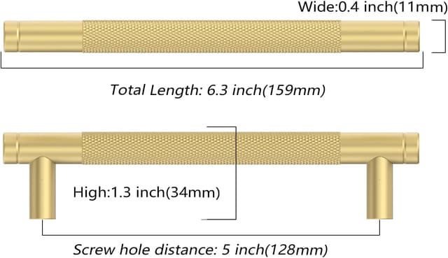 Thumbnail 6 de Amerdeco 10 Pack Brushed Gold Knurled Cabinet Pulls (128mm centre to centre) AM003