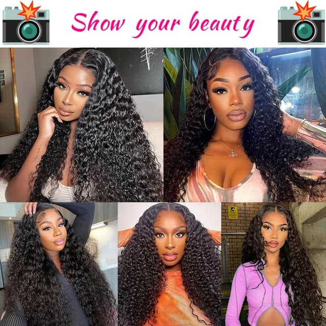Detalle de 12A Deep Wave Human Hair Bundles (22/22/24/24 inch) Brazilian Virgin Deep Curly Quick Weave — 4 Bundles