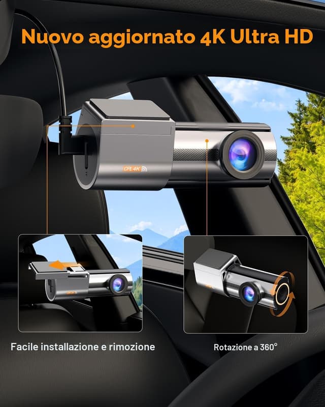 Detalle de Dashcam auto 4K con filtro CPL e WiFi