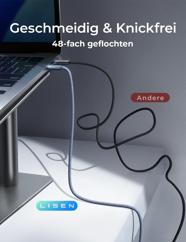 Thumbnail 6 de LISEN 240W USB-C Kabel 2M+2M Schnellladekabel