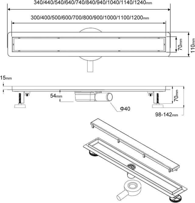 Thumbnail 3 de SaniteModar Canaleta de Ducha 120cm 🚿 360° Sifón y Filtro