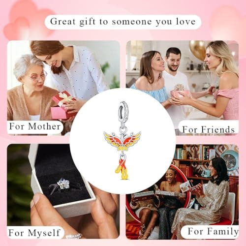 Detalle 2 de BOIGEGU Fénix Charms de plata de ley 925 con circonita cúbica (compatible con pulseras tipo Pandora)