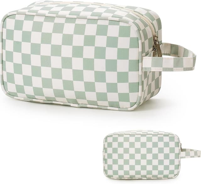 Detalle de Travel Toiletry Wash Bag Mint Green Checkerboard