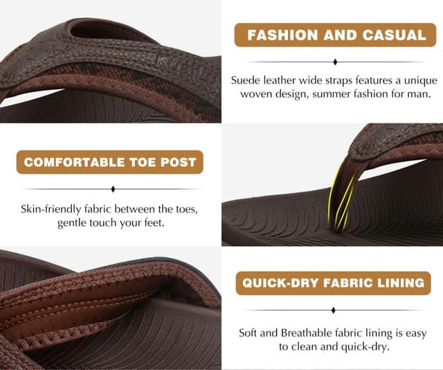 Detalle de KuaiLu Men’s Sport Thong Flip Flops with Arch Support for Plantar Fasciitis (Plantar-friendly cushioning, size 6.5–12)
