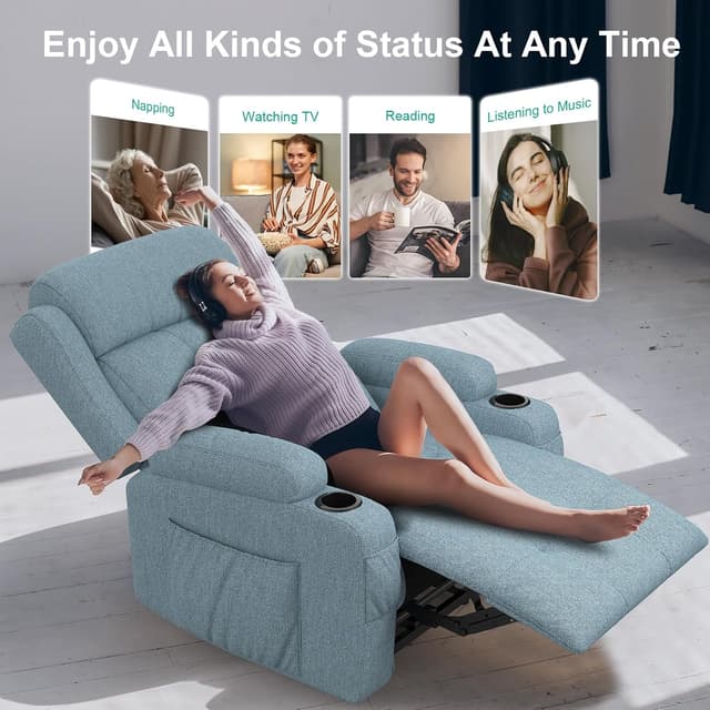 Detalle de SQUEBILIFE Relaxsessel mit 8-Punkt-Massage, Wärmefunktion & Liegefunktion (elektrisch verstellbar, mit USB-C & Type-C)